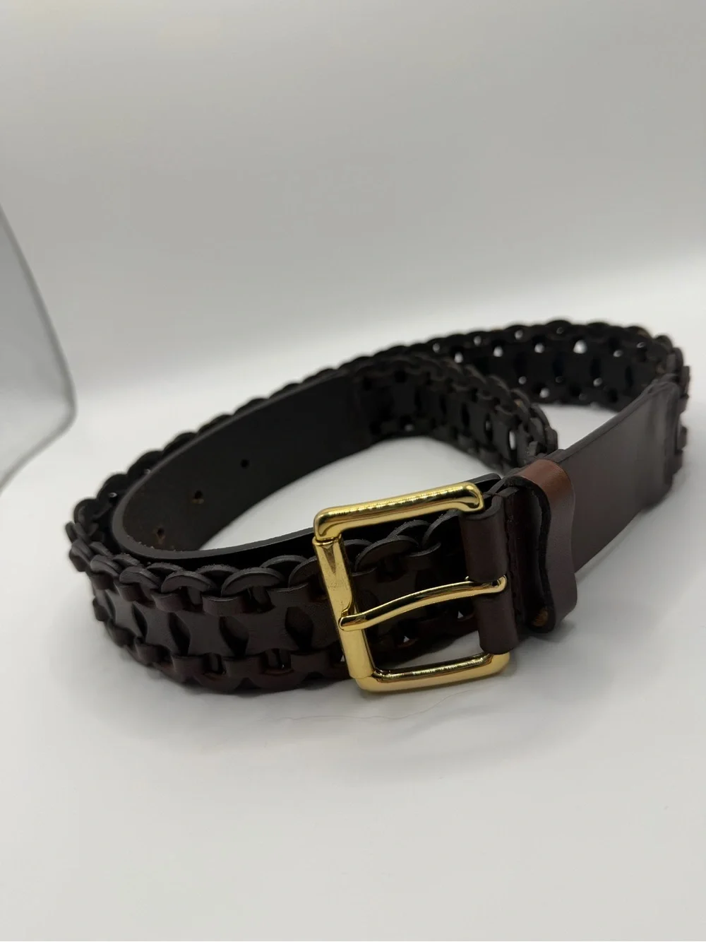 Antonio Melani ladies genuine leather braided boho belt size medium gold buckle